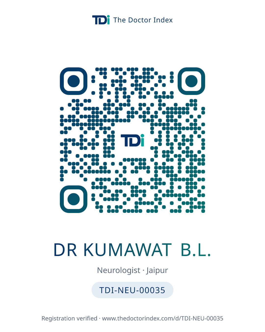 QR card for Dr Kumawat B.L., TDI-NEU-00035