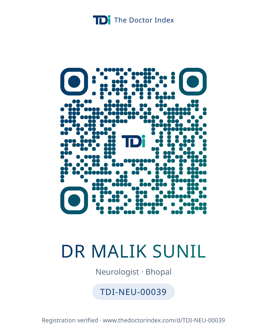 QR card for Dr Malik Sunil, TDI-NEU-00039