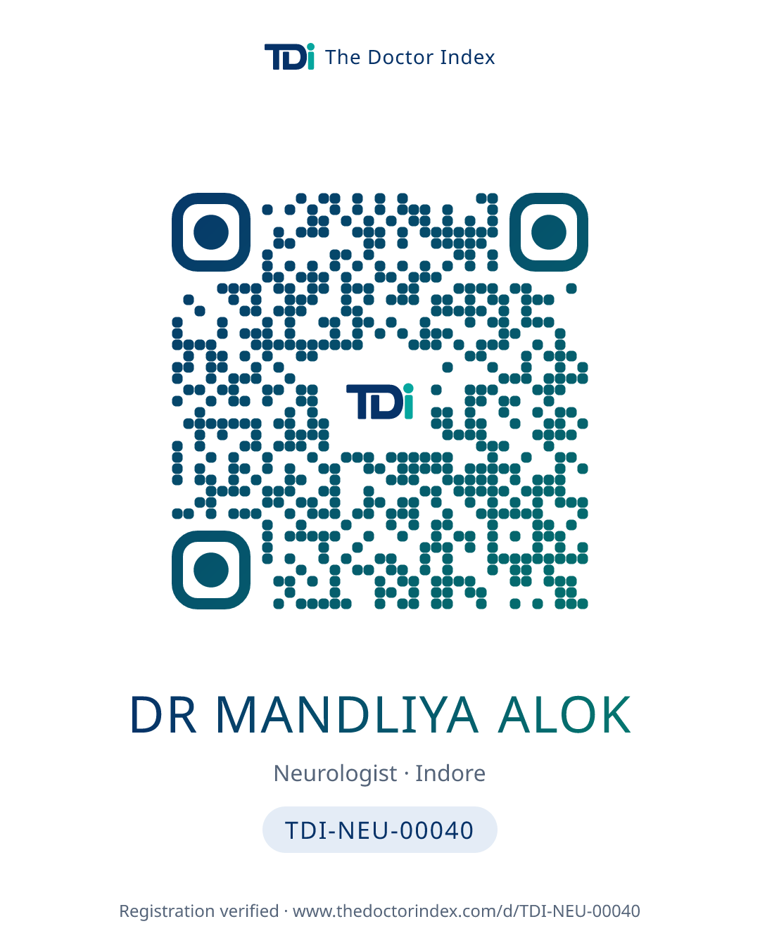 QR card for Dr Mandliya Alok, TDI-NEU-00040