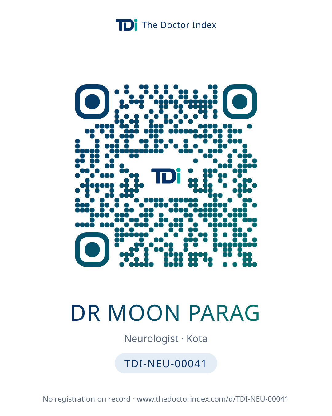 QR card for Dr Moon Parag, TDI-NEU-00041