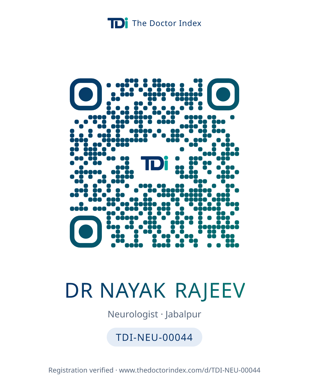 QR card for Dr Nayak Rajeev, TDI-NEU-00044