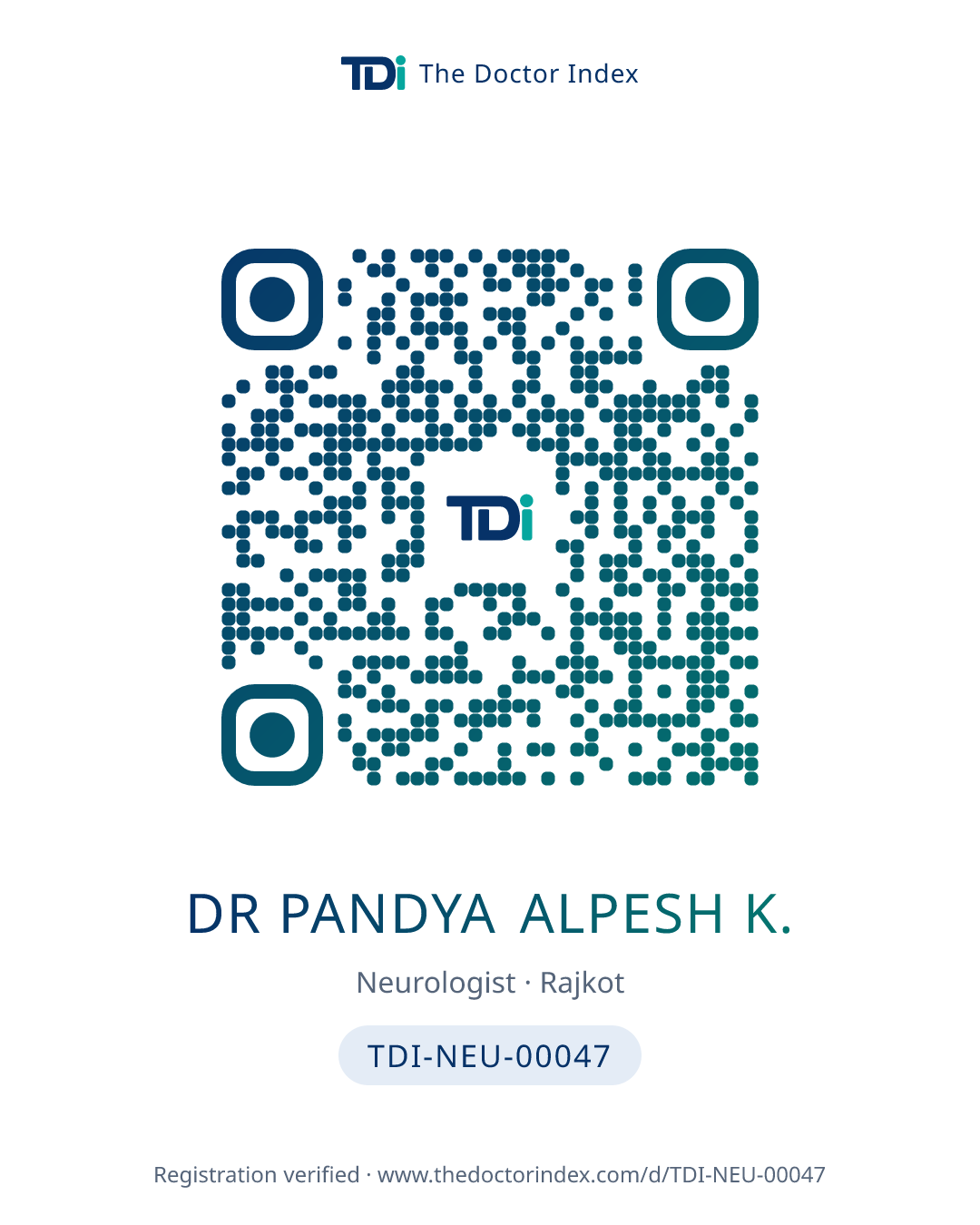 QR card for Dr Pandya Alpesh K., TDI-NEU-00047