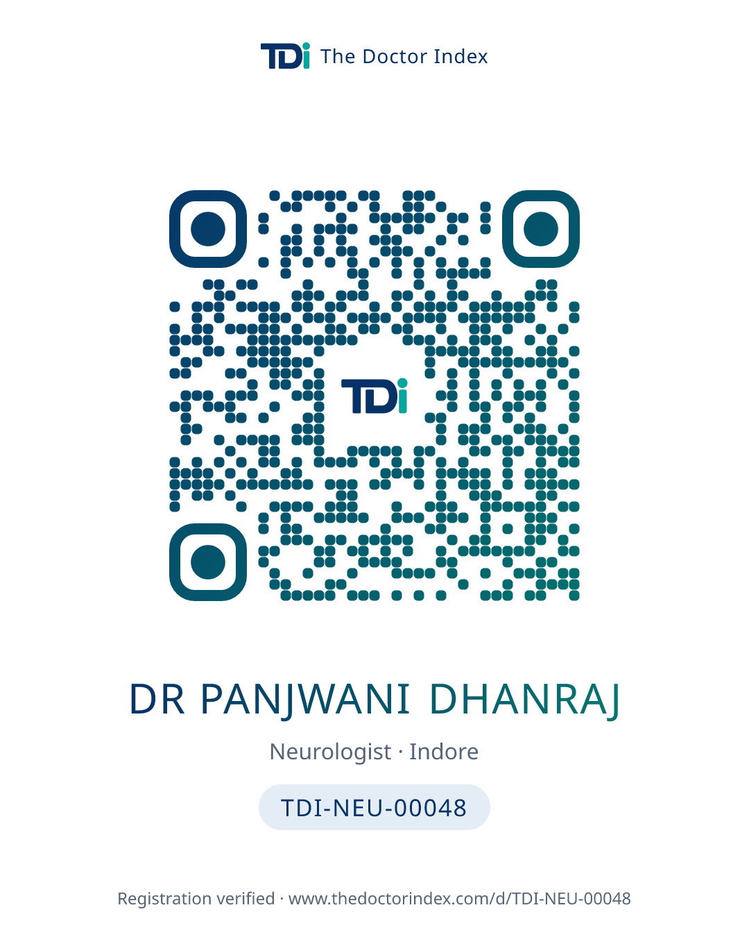 QR card for Dr Panjwani Dhanraj, TDI-NEU-00048