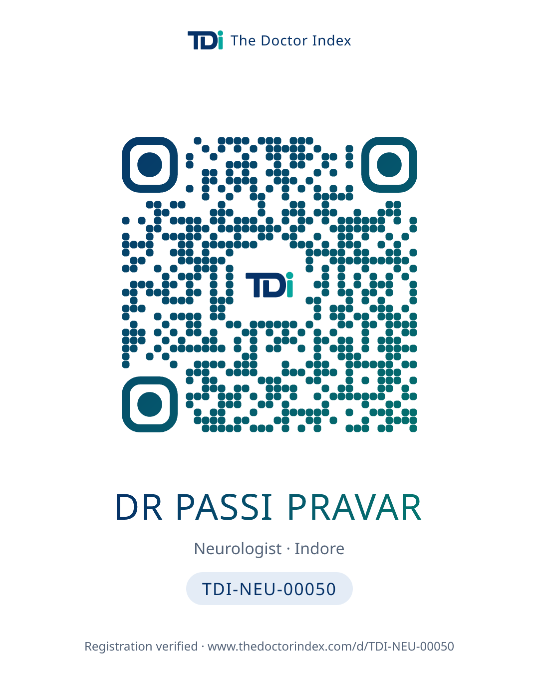 QR card for Dr Passi Pravar, TDI-NEU-00050