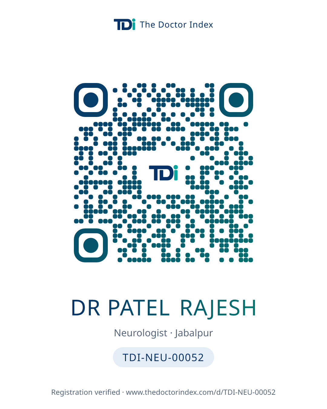 QR card for Dr Patel Rajesh, TDI-NEU-00052