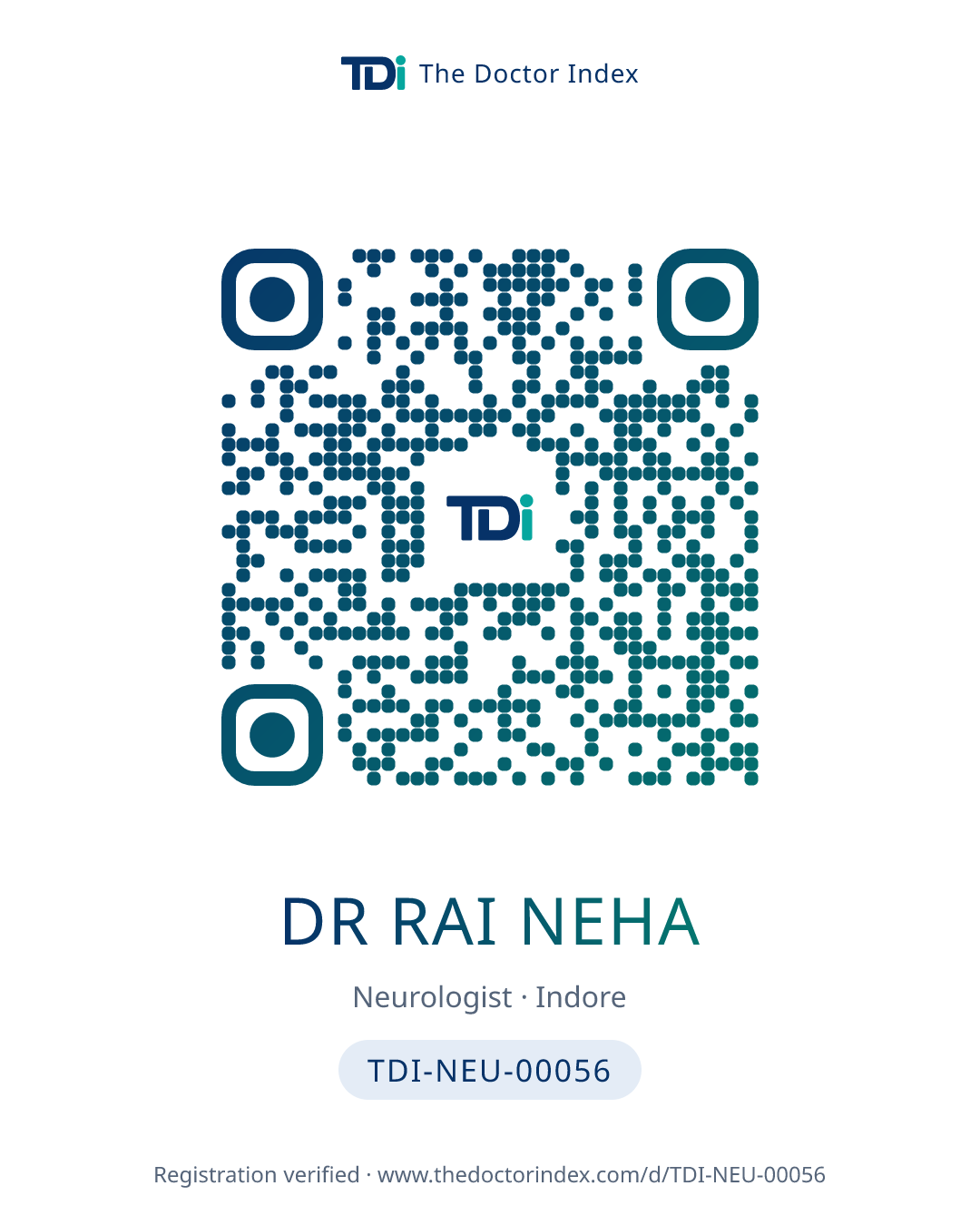 QR card for Dr Rai Neha, TDI-NEU-00056