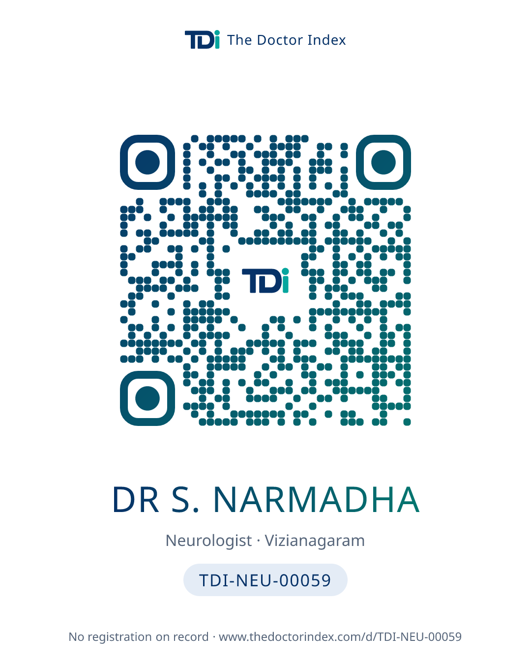 QR card for Dr S. Narmadha, TDI-NEU-00059