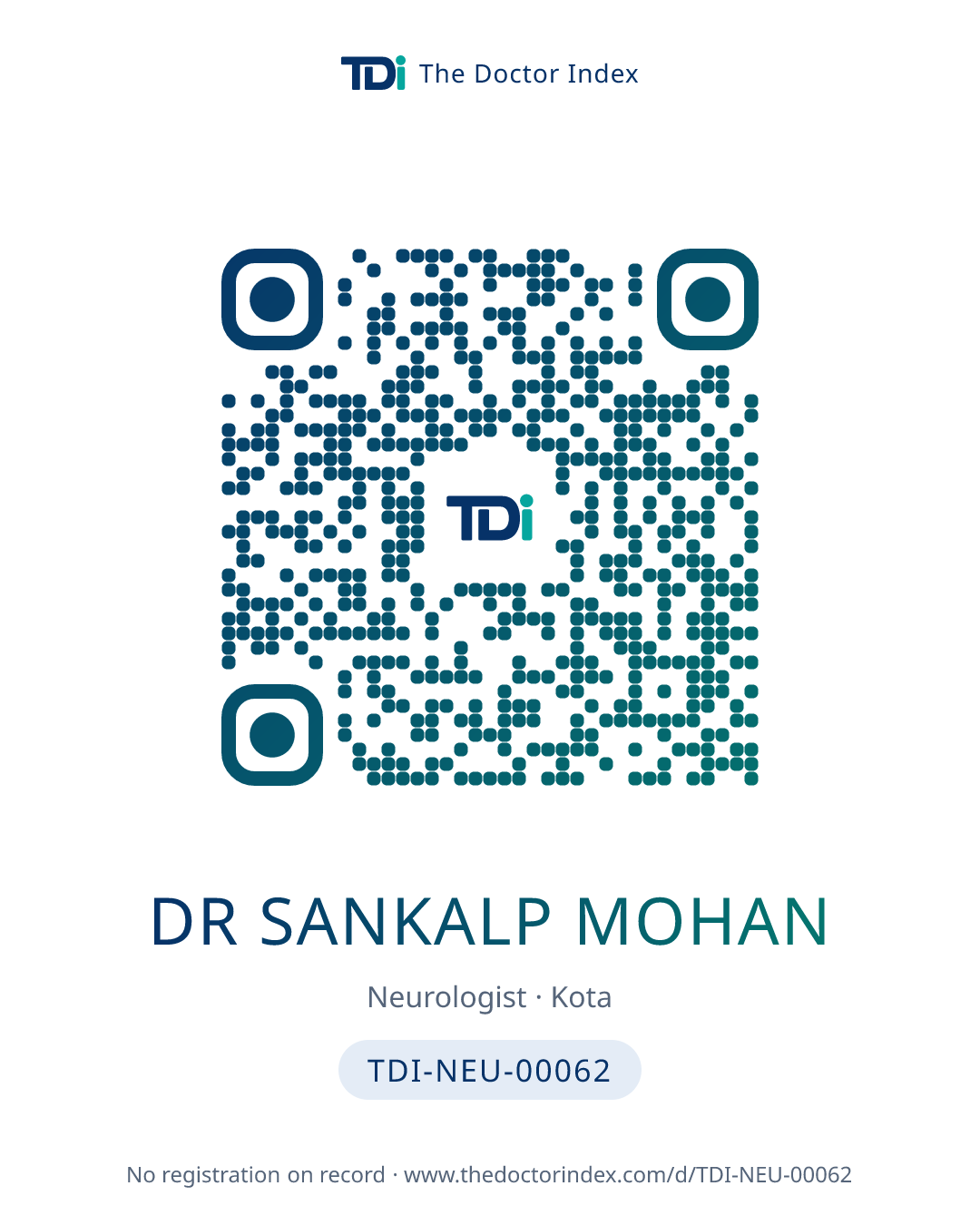 QR card for Dr Sankalp Mohan, TDI-NEU-00062