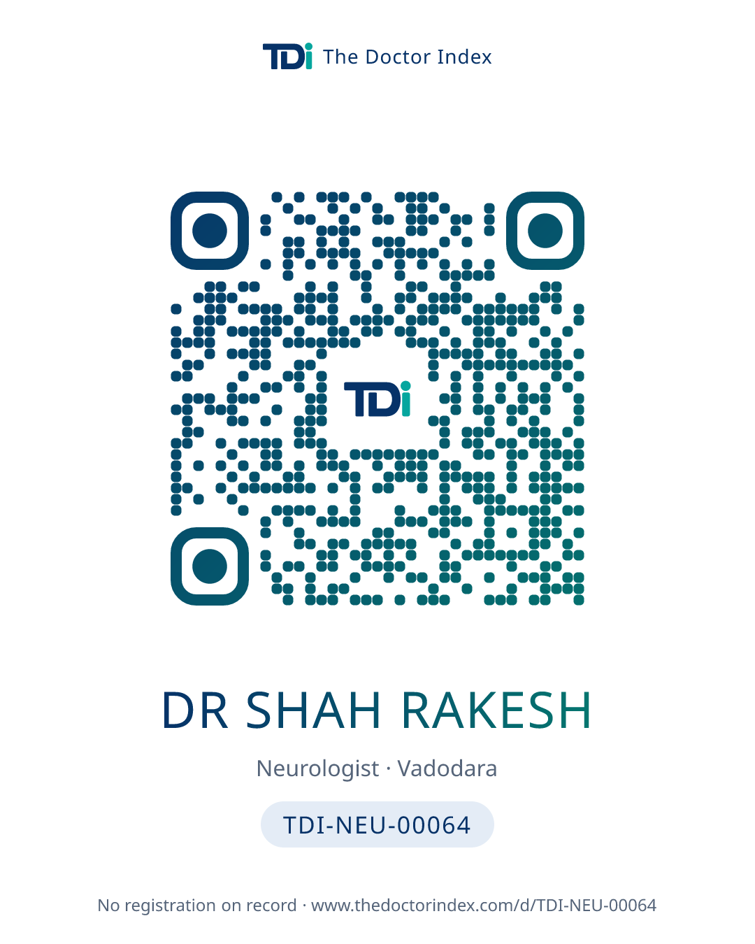 QR card for Dr Shah Rakesh, TDI-NEU-00064