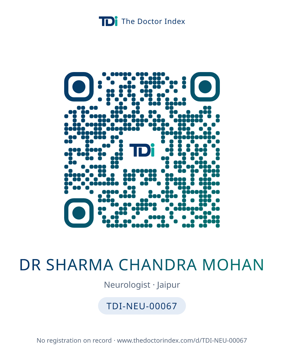 QR card for Dr Sharma Chandra Mohan, TDI-NEU-00067