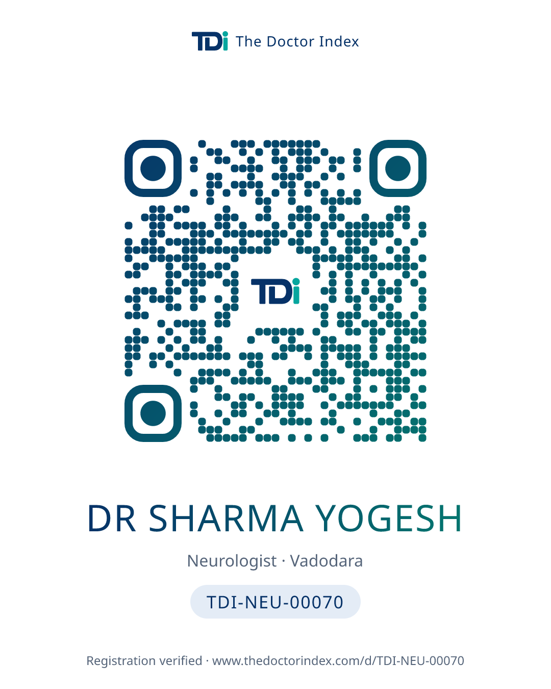 QR card for Dr Sharma Yogesh, TDI-NEU-00070