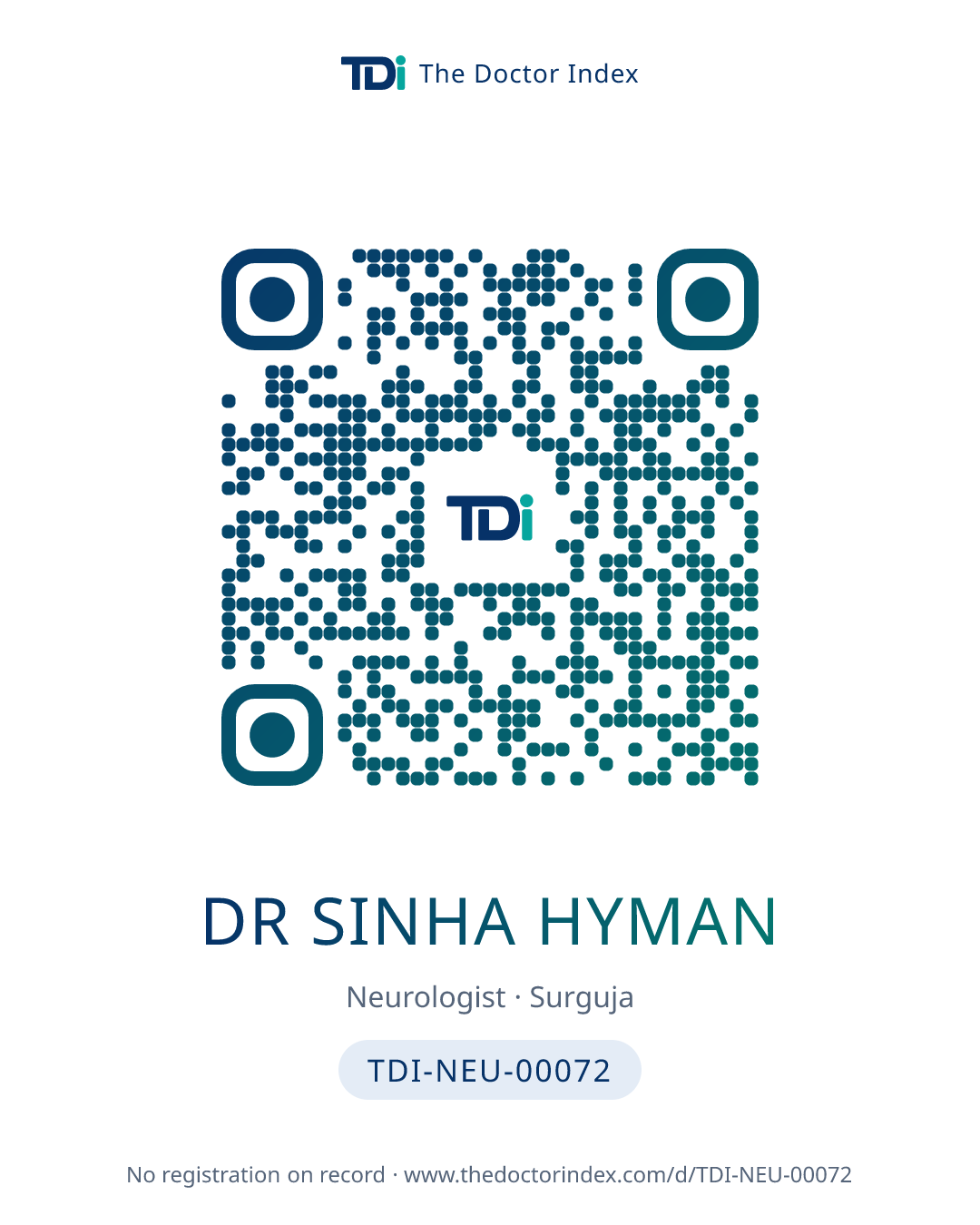 QR card for Dr Sinha Hyman, TDI-NEU-00072