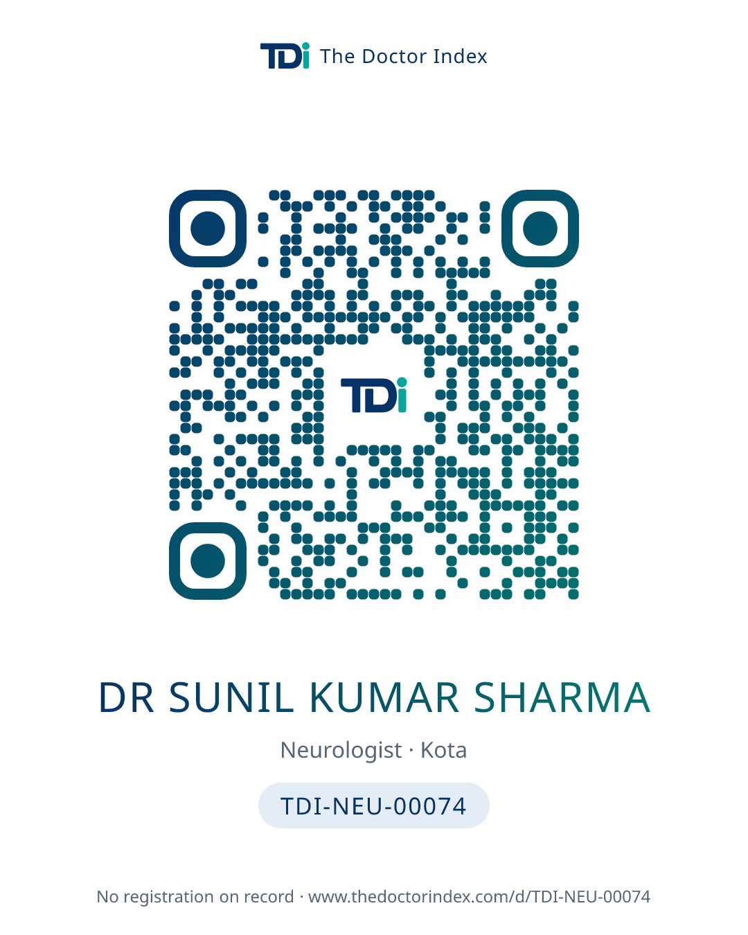 QR card for Dr Sunil Kumar Sharma, TDI-NEU-00074