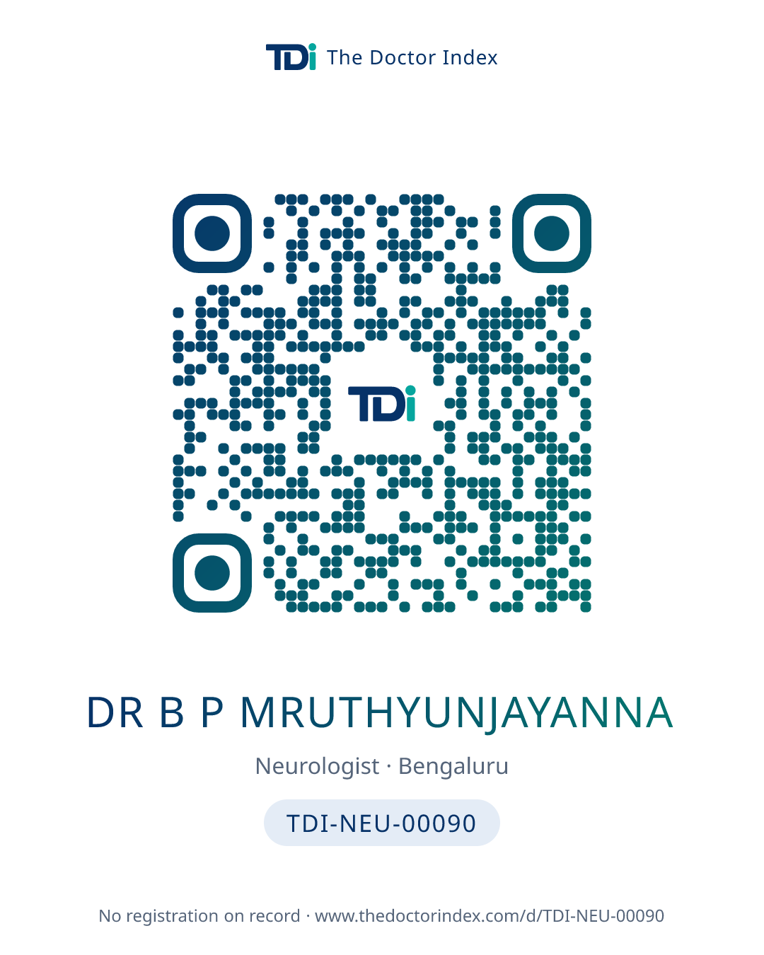 QR card for Dr B P Mruthyunjayanna, TDI-NEU-00090