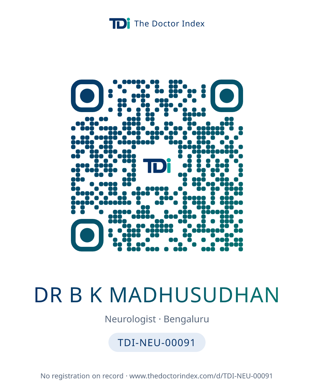 QR card for Dr B K Madhusudhan, TDI-NEU-00091