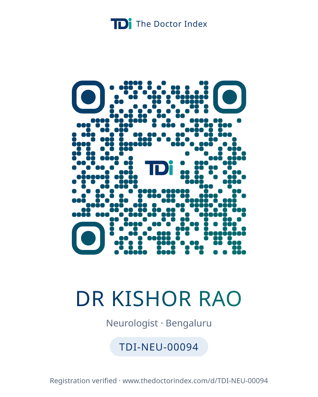 QR card for Dr Kishor Rao, TDI-NEU-00094