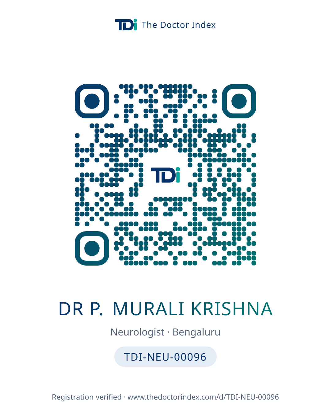 QR card for Dr P. Murali Krishna, TDI-NEU-00096