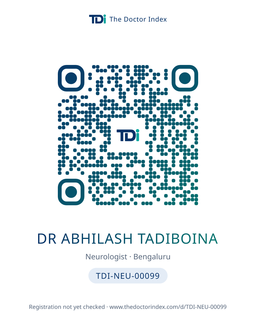 QR card for Dr Abhilash Tadiboina, TDI-NEU-00099