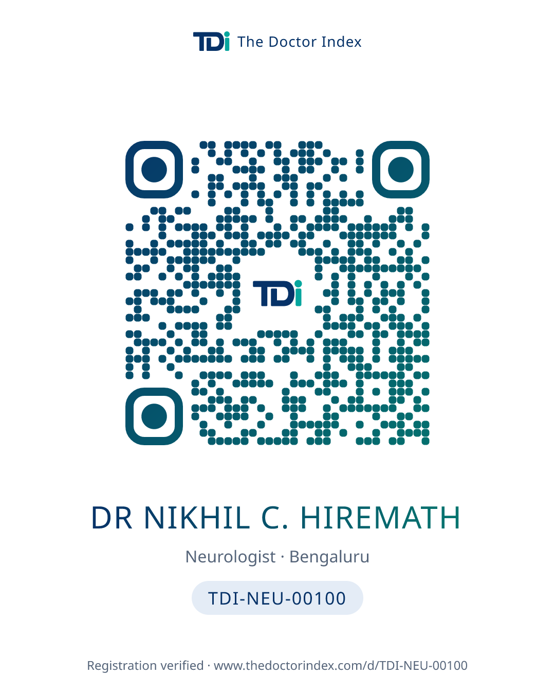 QR card for Dr Nikhil C. Hiremath, TDI-NEU-00100