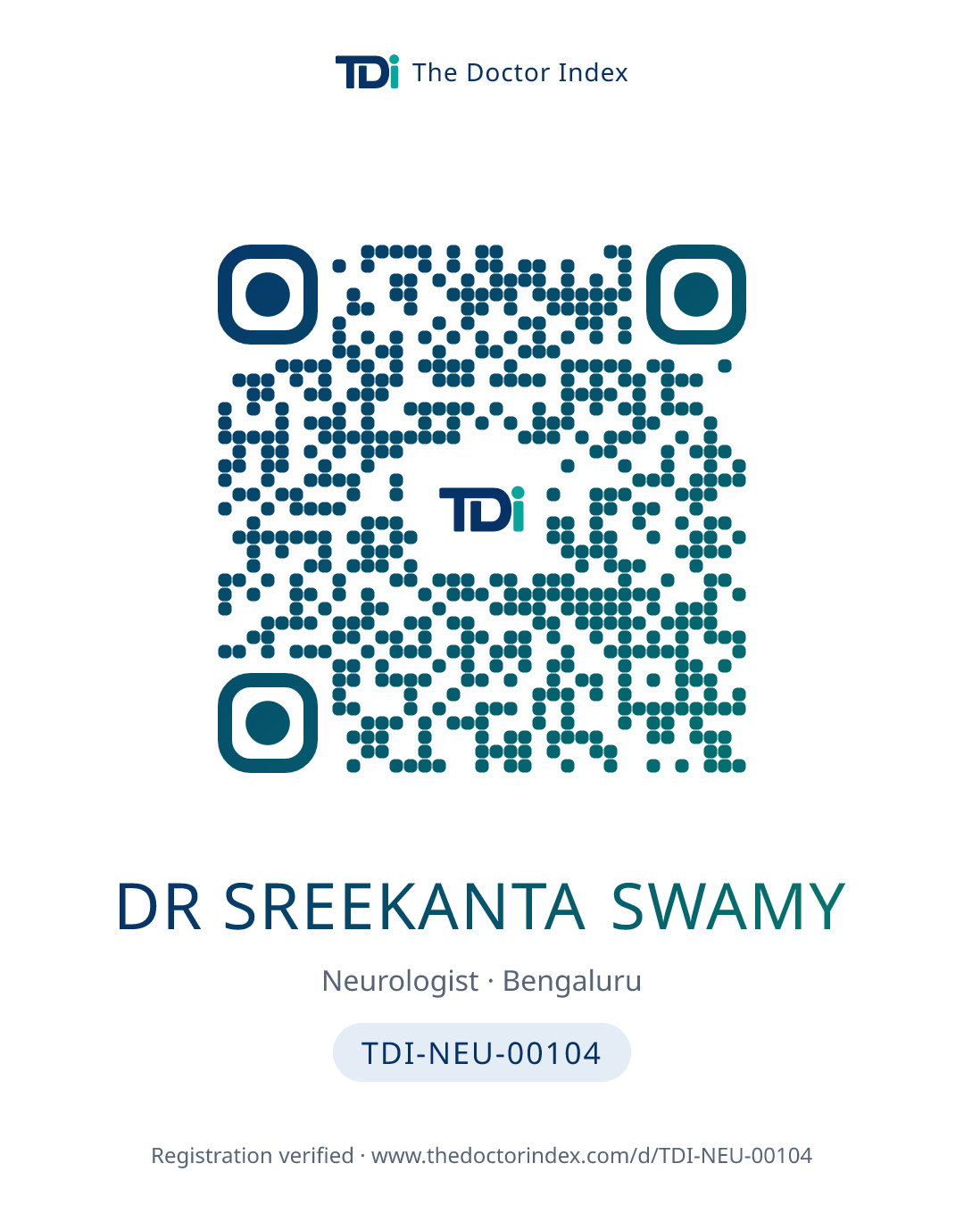 QR card for Dr Sreekanta Swamy, TDI-NEU-00104