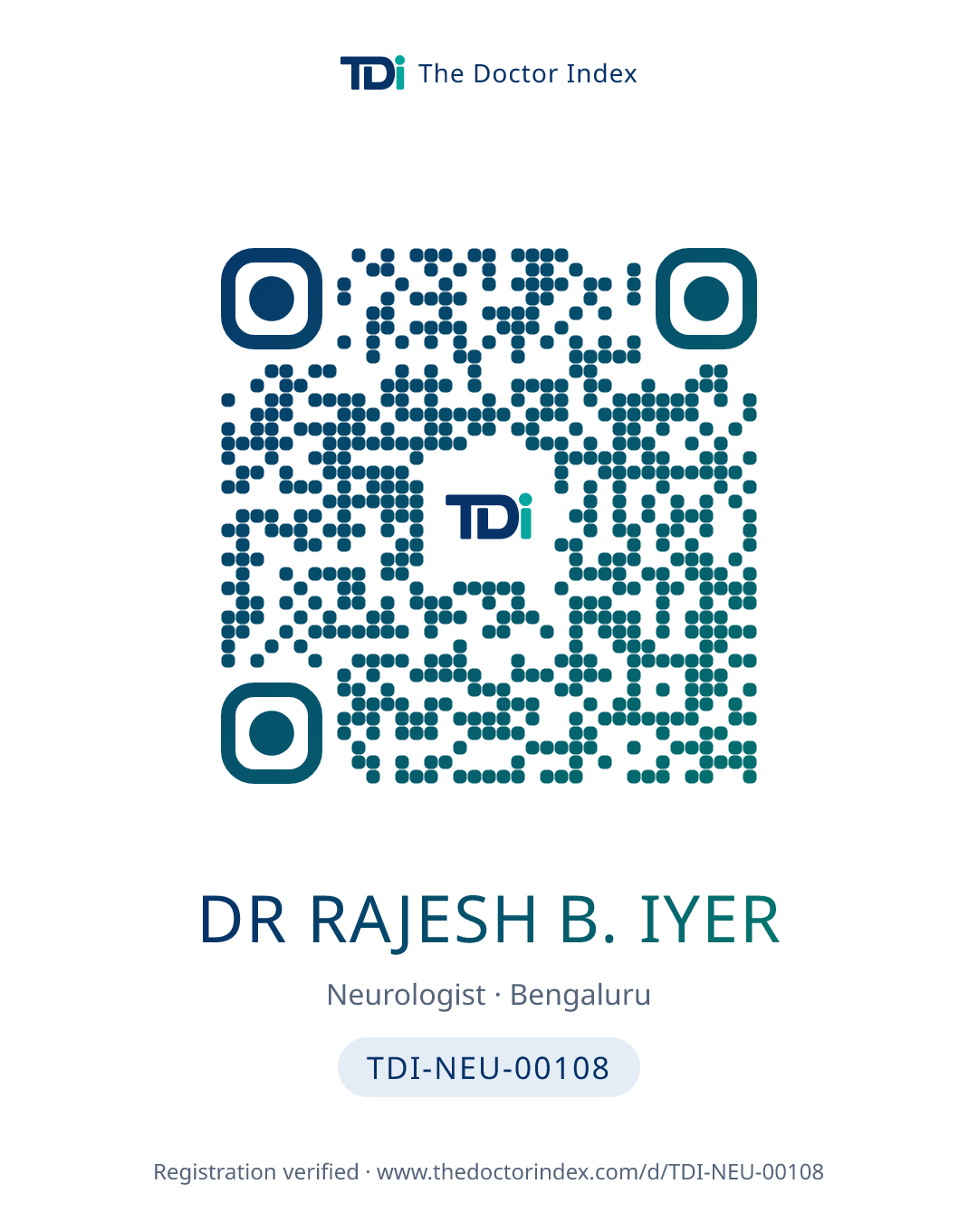QR card for Dr Rajesh B. Iyer, TDI-NEU-00108