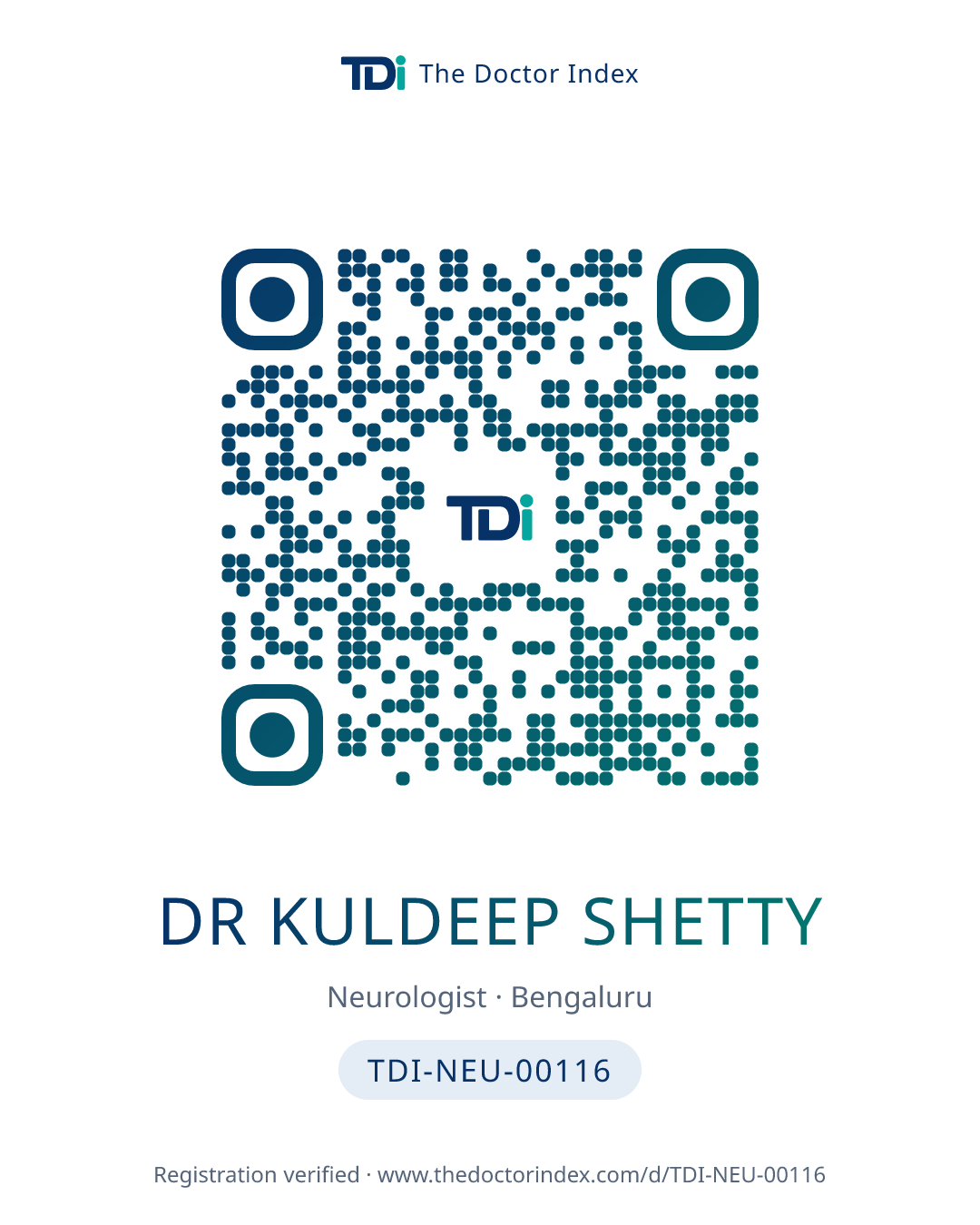 QR card for Dr Kuldeep Shetty, TDI-NEU-00116