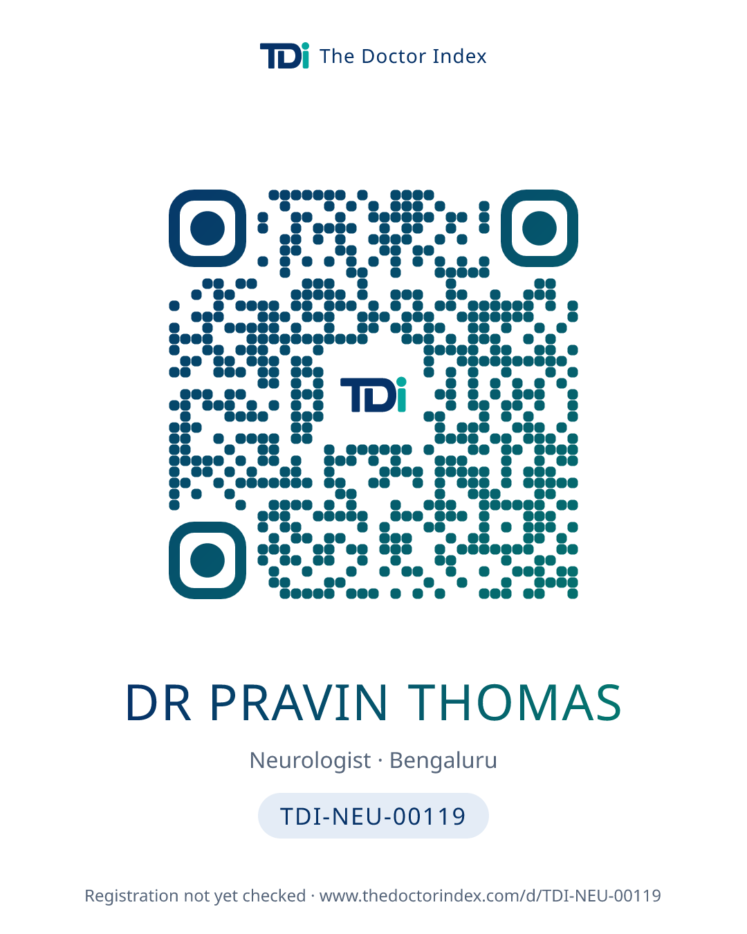 QR card for Dr Pravin Thomas, TDI-NEU-00119