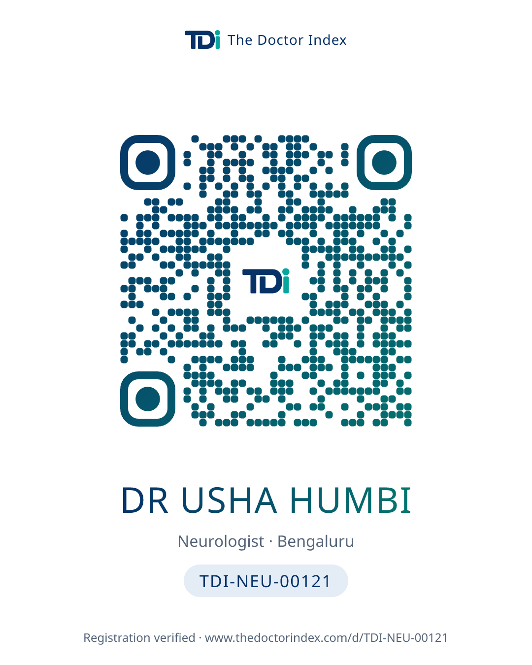 QR card for Dr Usha Humbi, TDI-NEU-00121