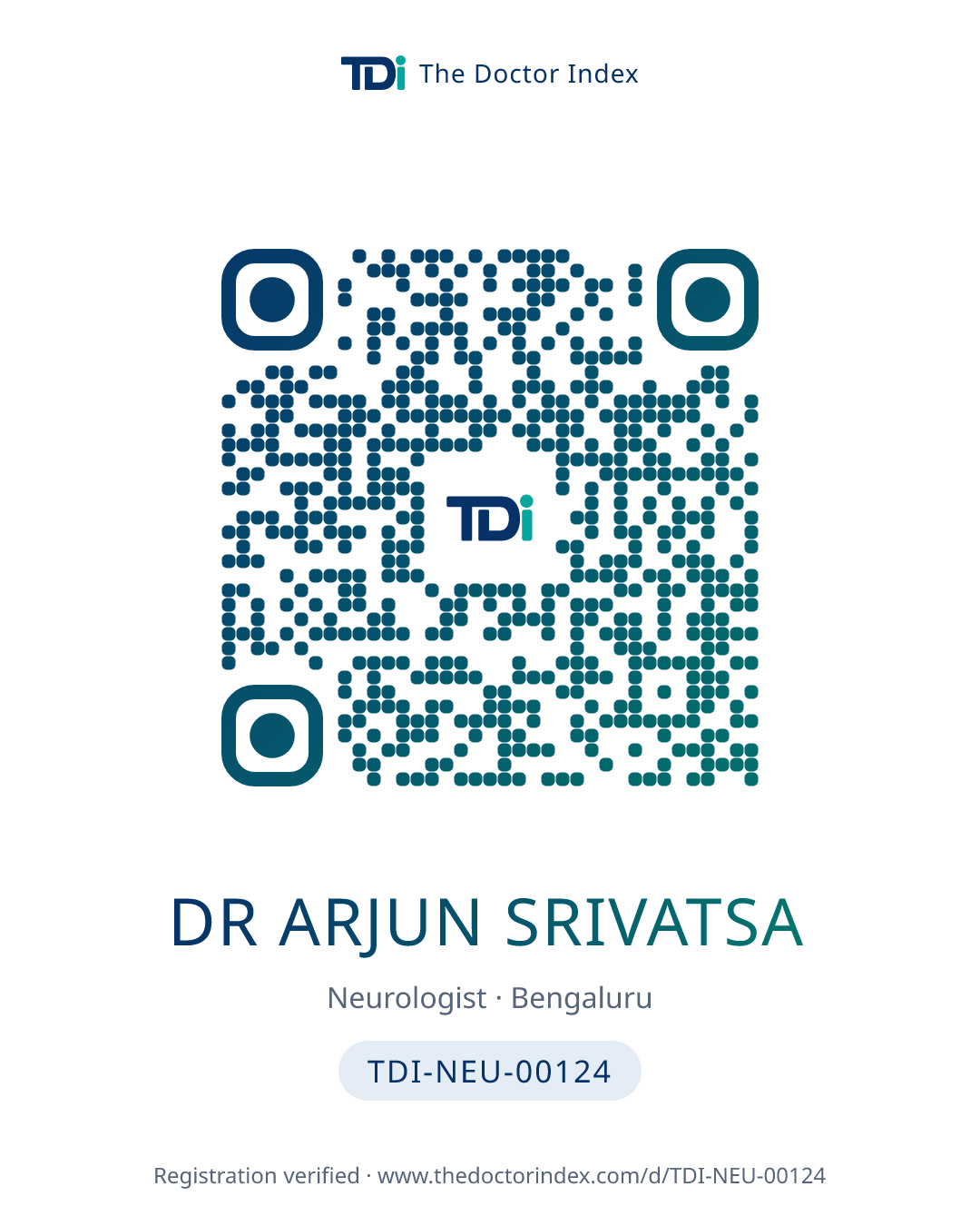 QR card for Dr Arjun Srivatsa, TDI-NEU-00124