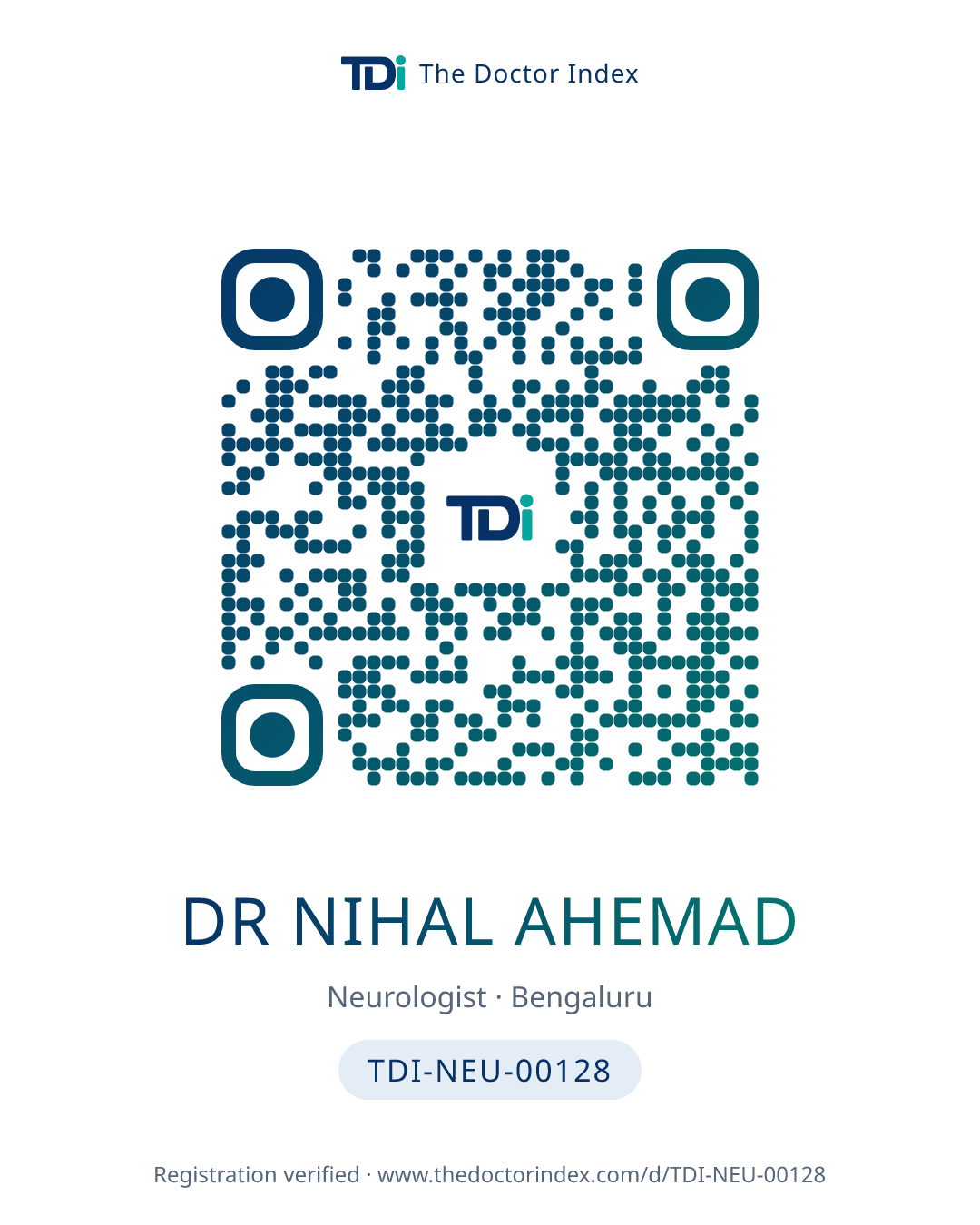 QR card for Dr Nihal Ahemad, TDI-NEU-00128