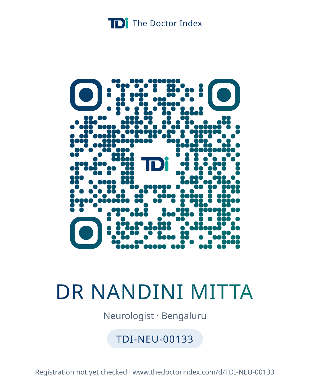 QR card for Dr Nandini Mitta, TDI-NEU-00133