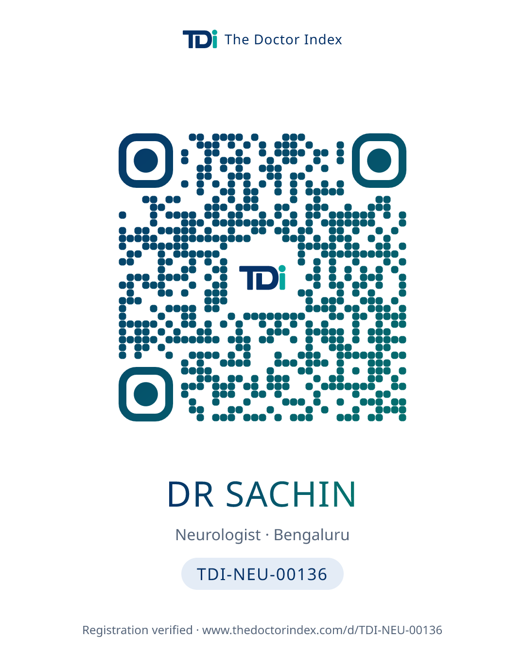QR card for Dr Sachin, TDI-NEU-00136