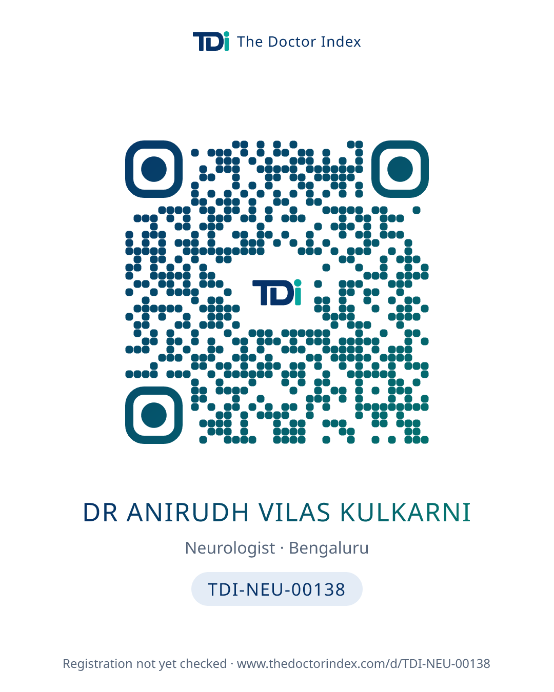 QR card for Dr Anirudh Vilas Kulkarni, TDI-NEU-00138