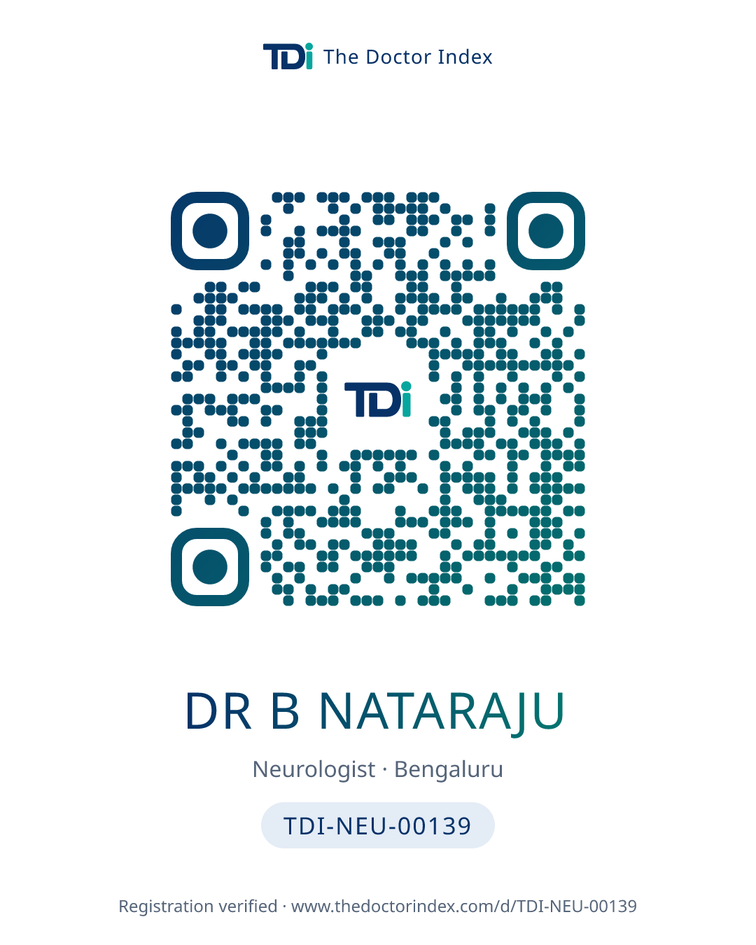 QR card for Dr B Nataraju, TDI-NEU-00139