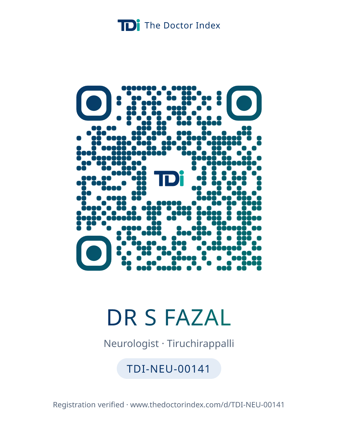 QR card for Dr S Fazal, TDI-NEU-00141