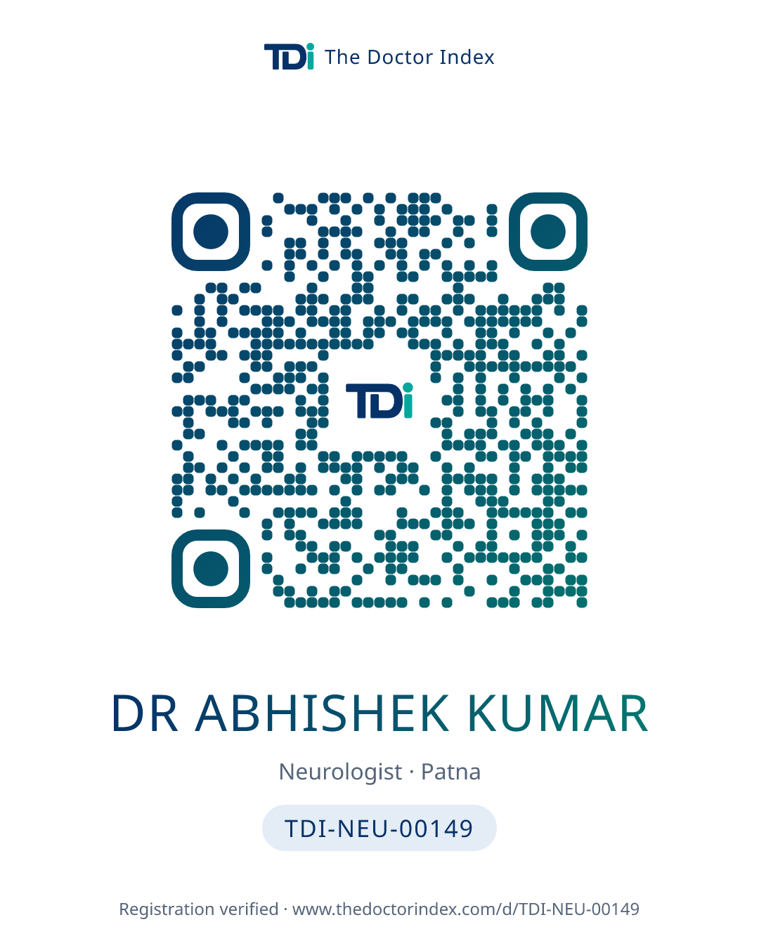 QR card for Dr Abhishek Kumar, TDI-NEU-00149