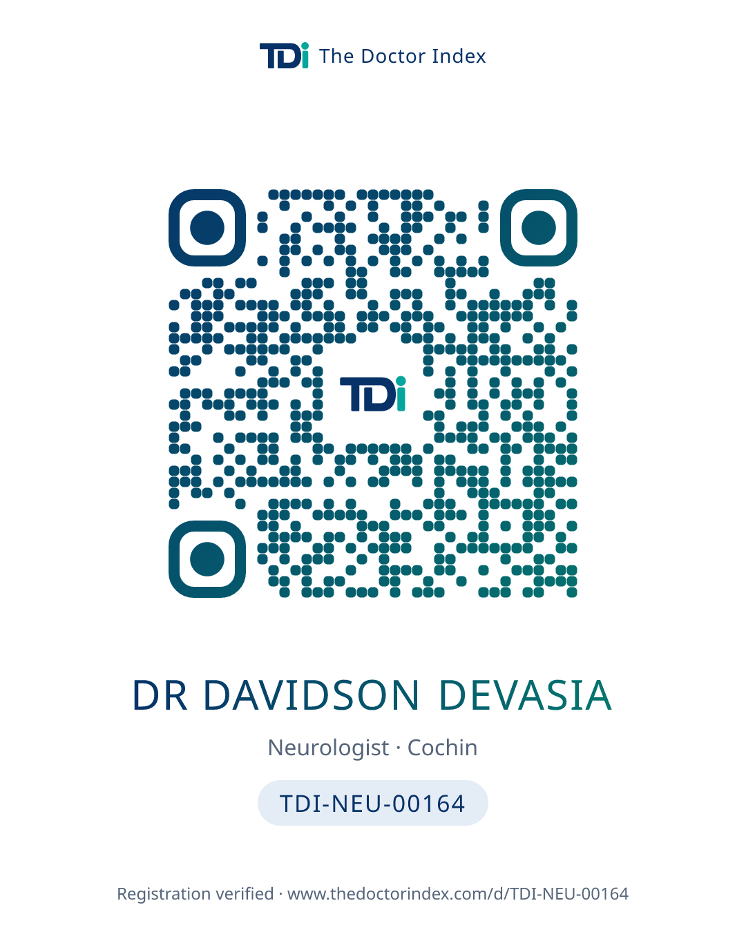 QR card for Dr Davidson Devasia, TDI-NEU-00164