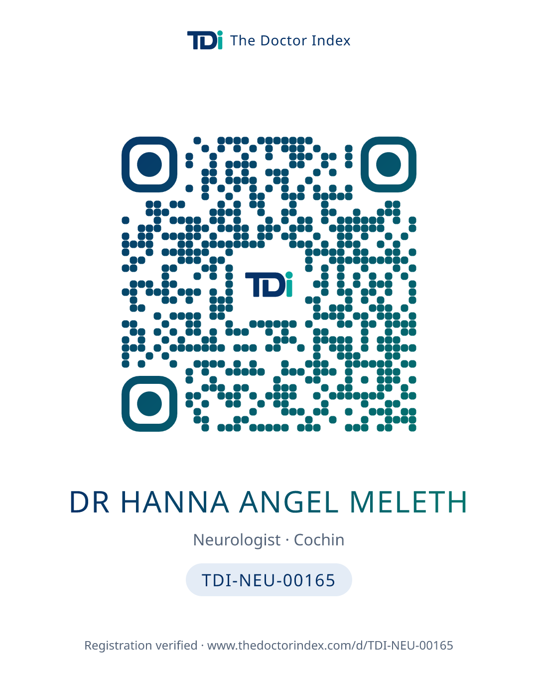 QR card for Dr Hanna Angel Meleth, TDI-NEU-00165