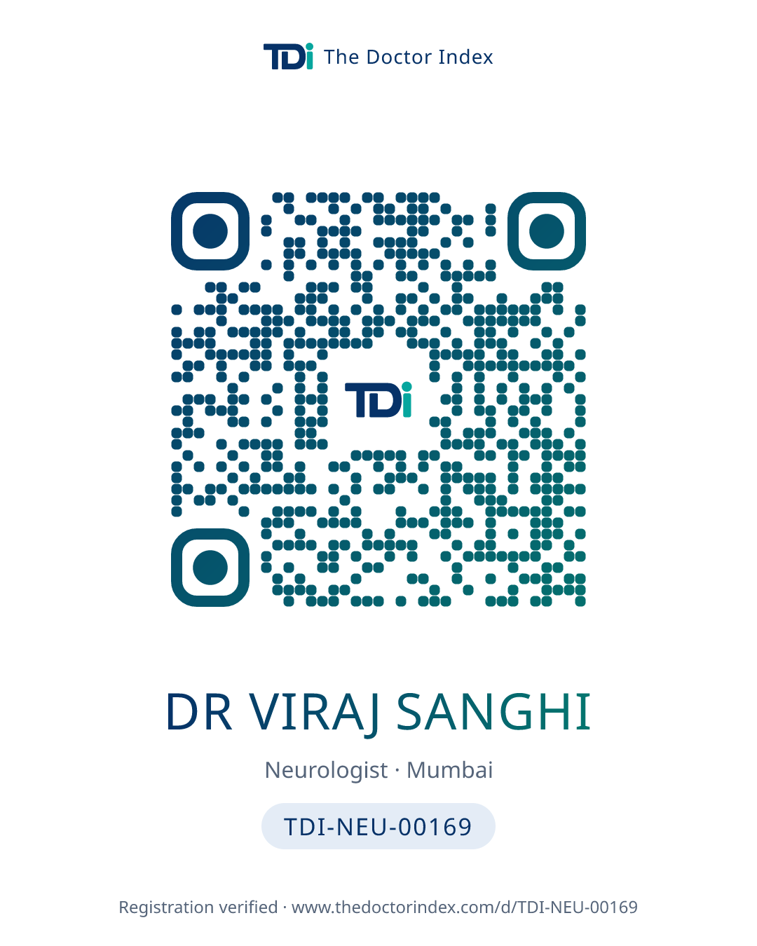 QR card for Dr Viraj Sanghi, TDI-NEU-00169