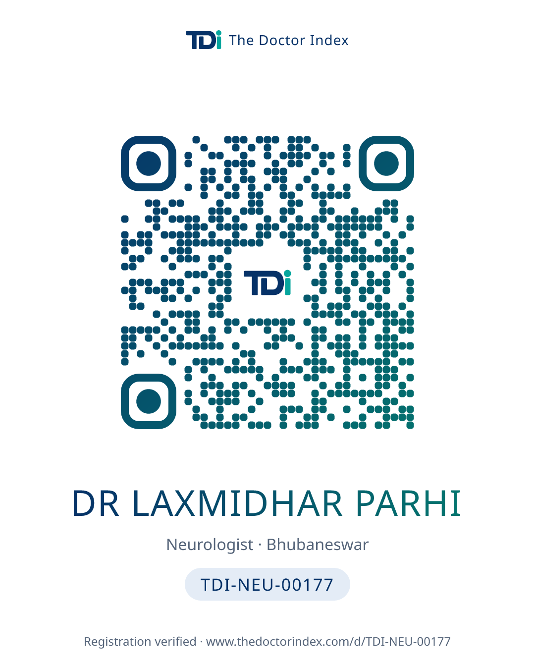 QR card for Dr Laxmidhar Parhi, TDI-NEU-00177