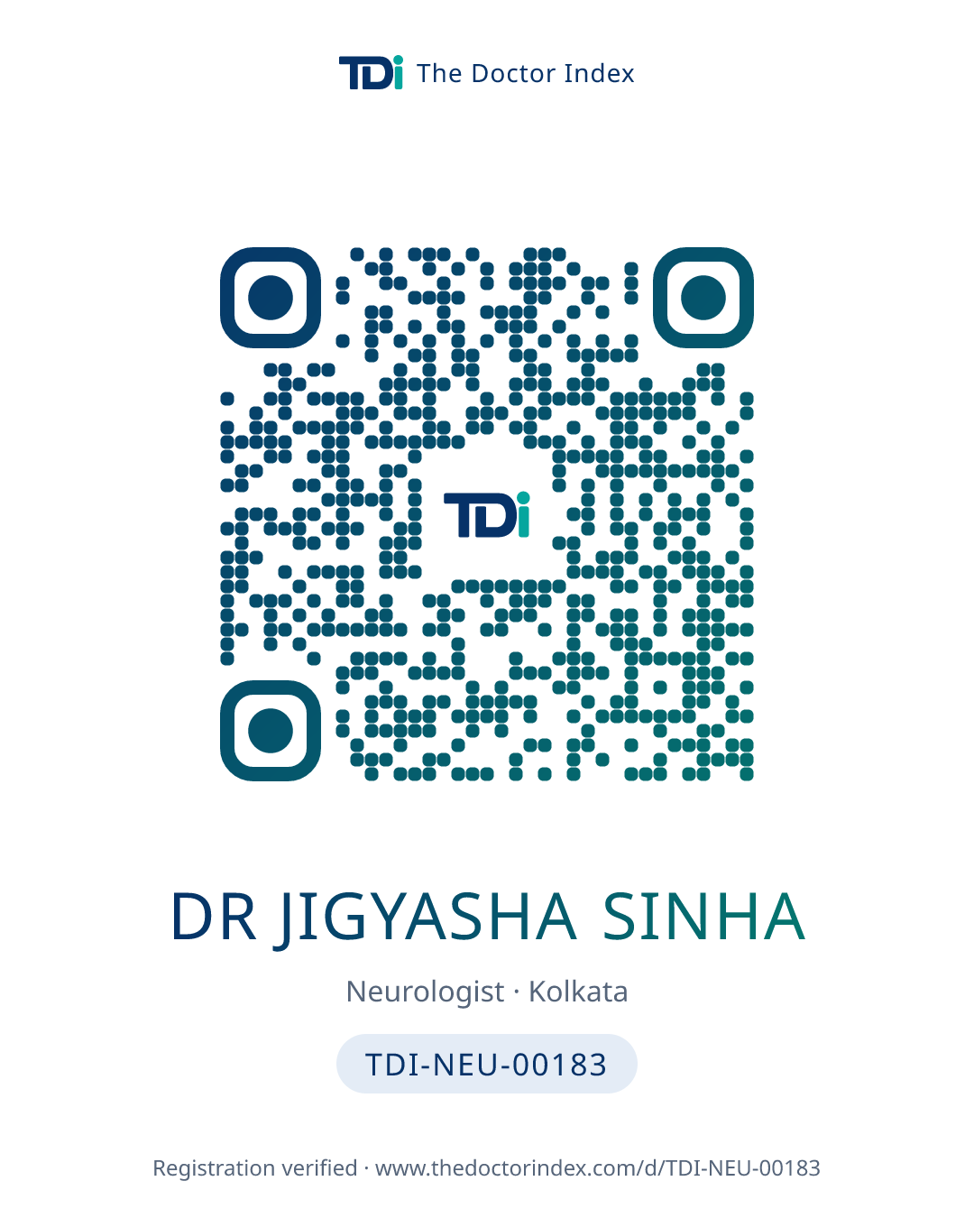 QR card for Dr Jigyasha Sinha, TDI-NEU-00183