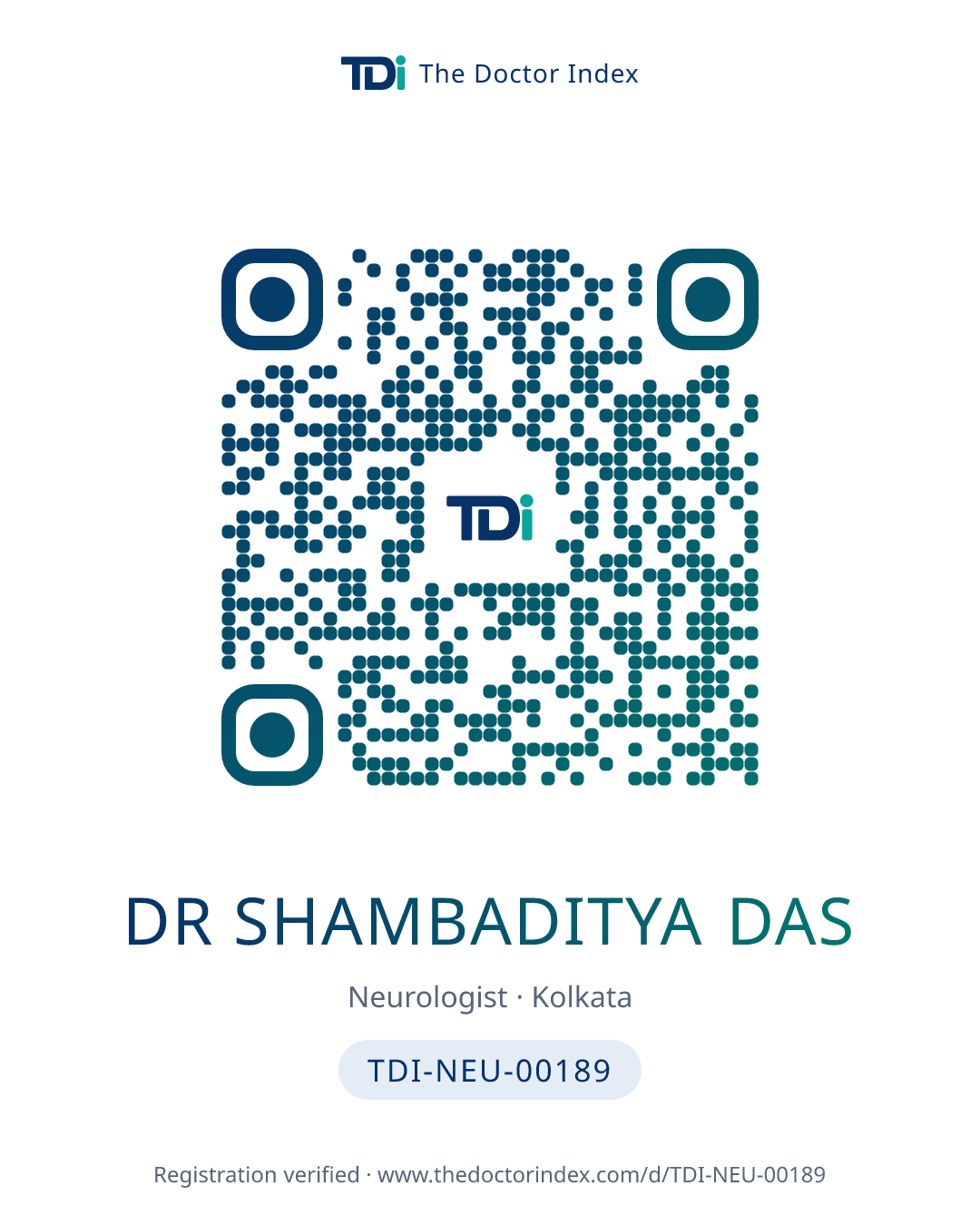 QR card for Dr Shambaditya Das, TDI-NEU-00189
