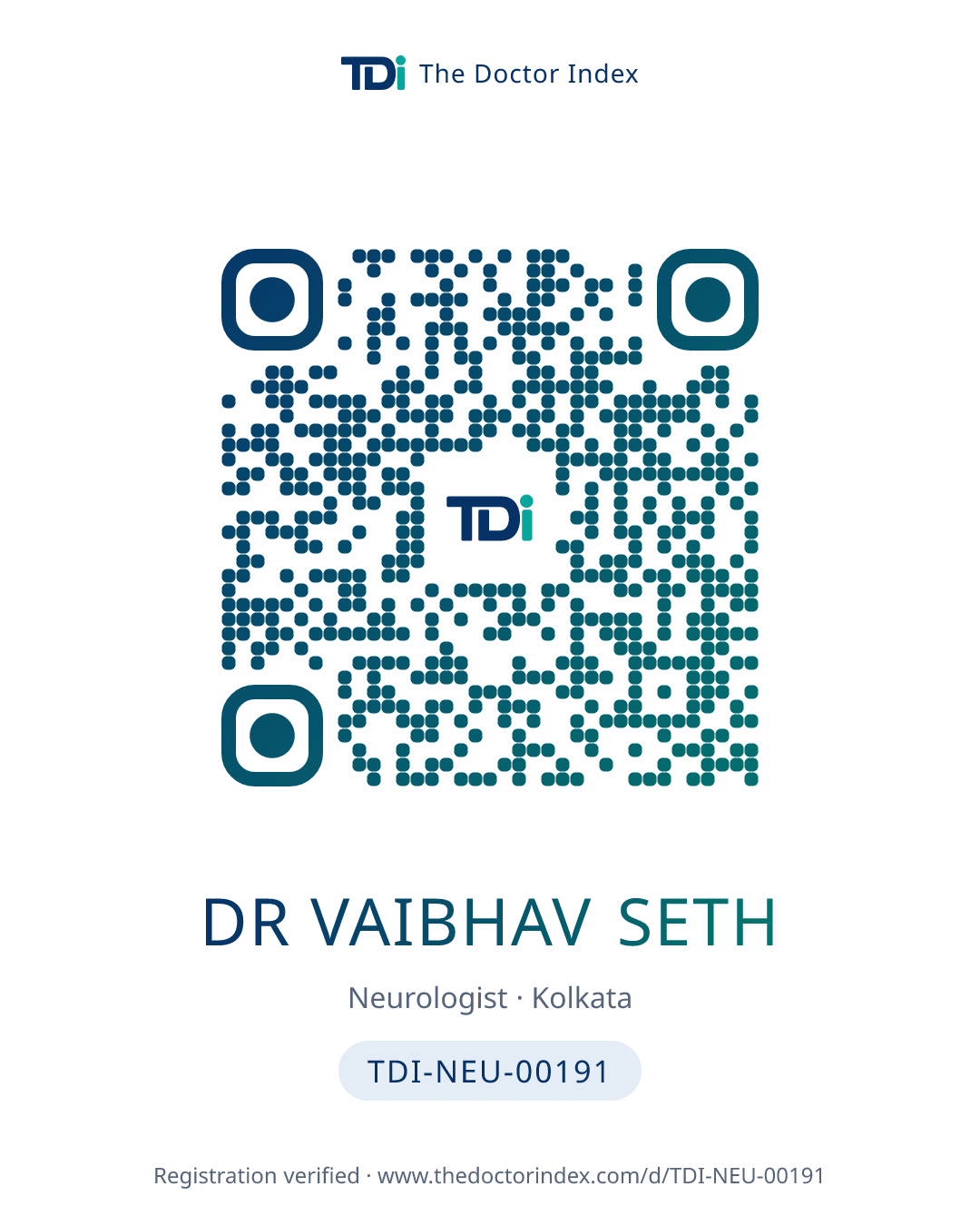 QR card for Dr Vaibhav Seth, TDI-NEU-00191