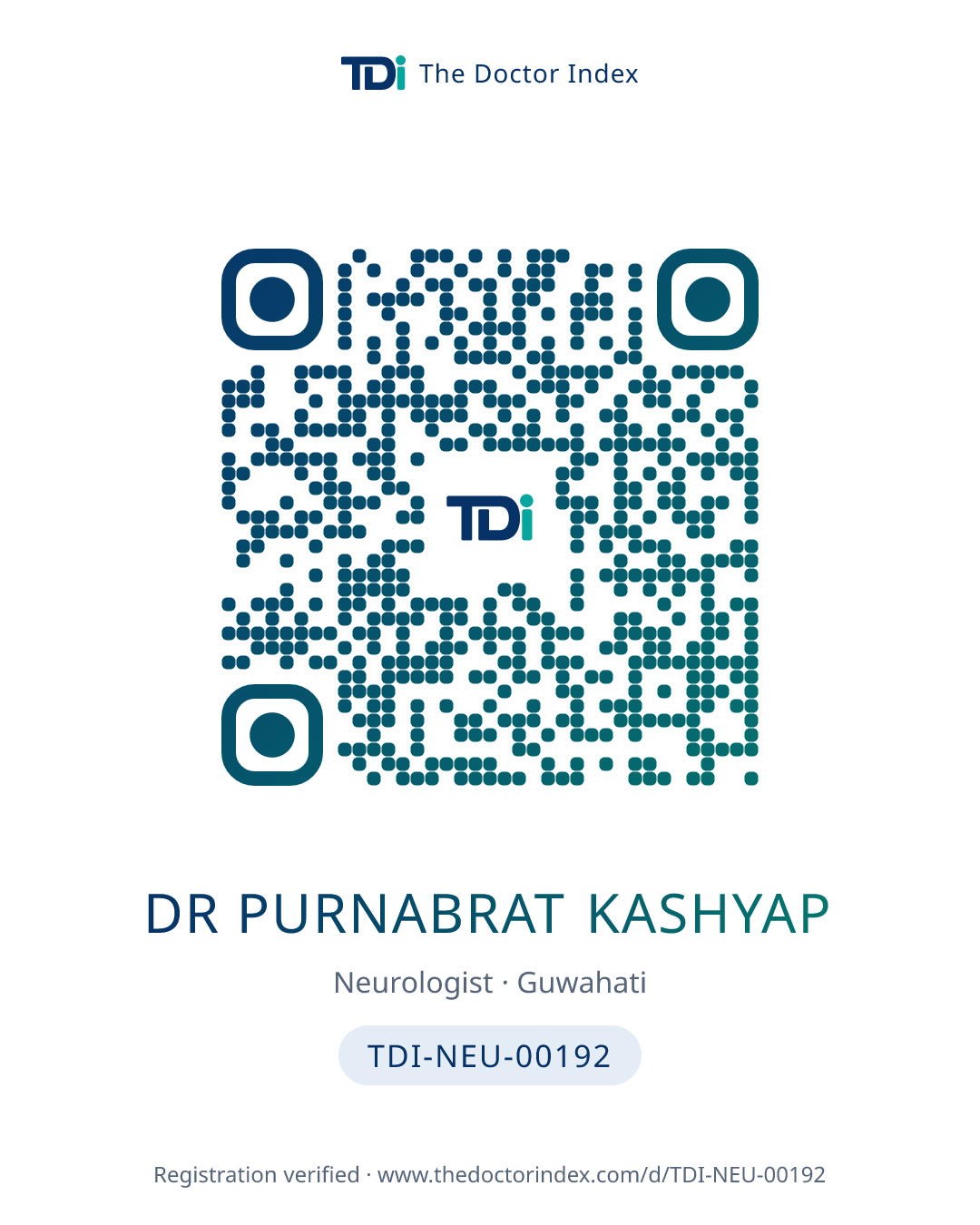 QR card for Dr Purnabrat Kashyap, TDI-NEU-00192