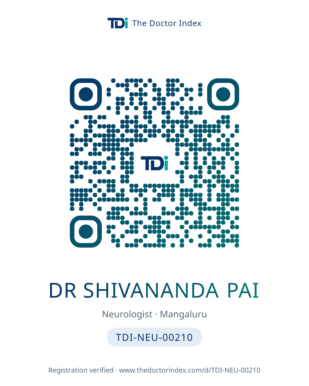 QR card for Dr Shivananda Pai, TDI-NEU-00210