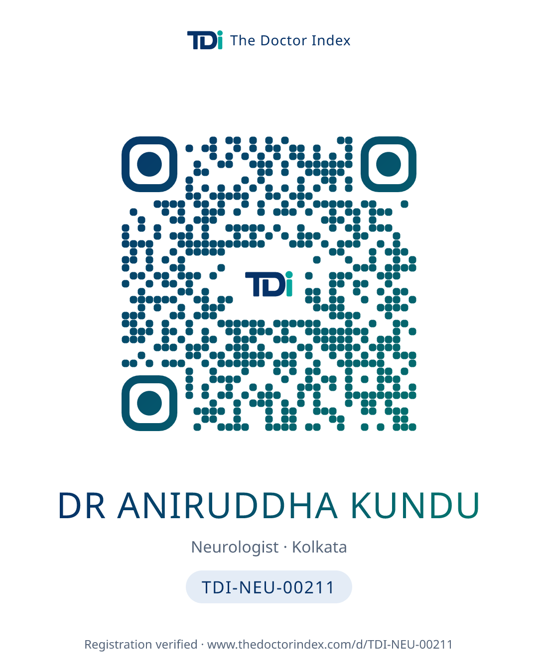 QR card for Dr Aniruddha Kundu, TDI-NEU-00211