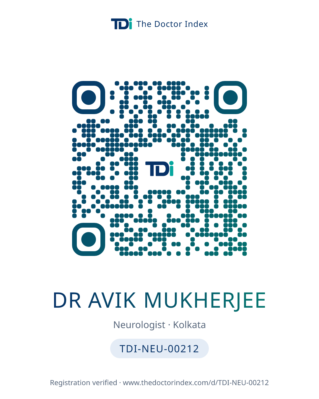 QR card for Dr Avik Mukherjee, TDI-NEU-00212