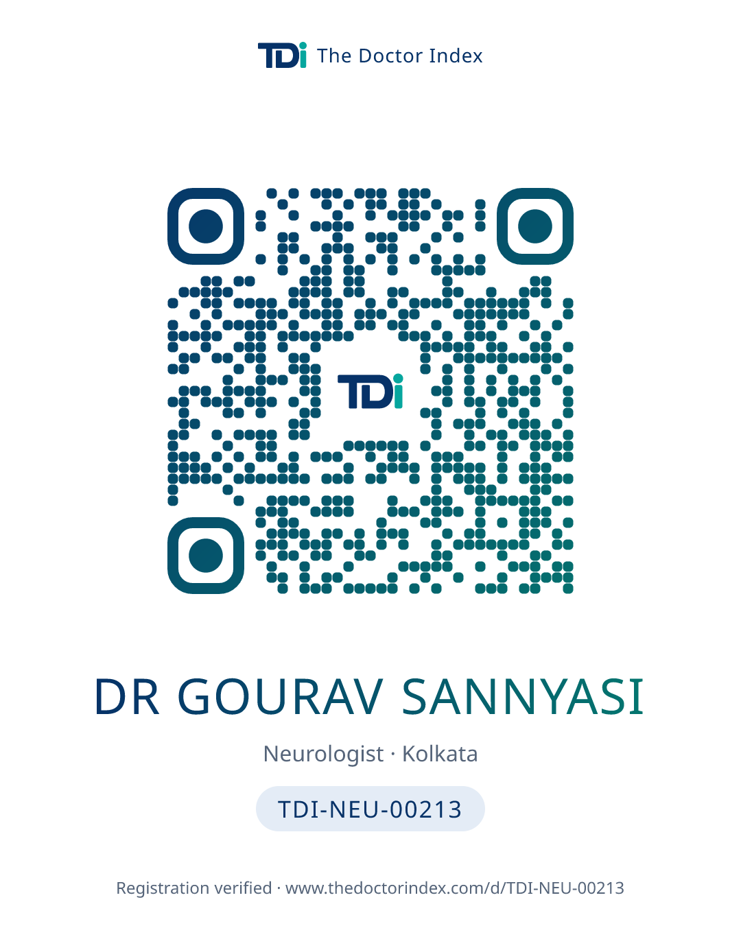 QR card for Dr Gourav Sannyasi, TDI-NEU-00213
