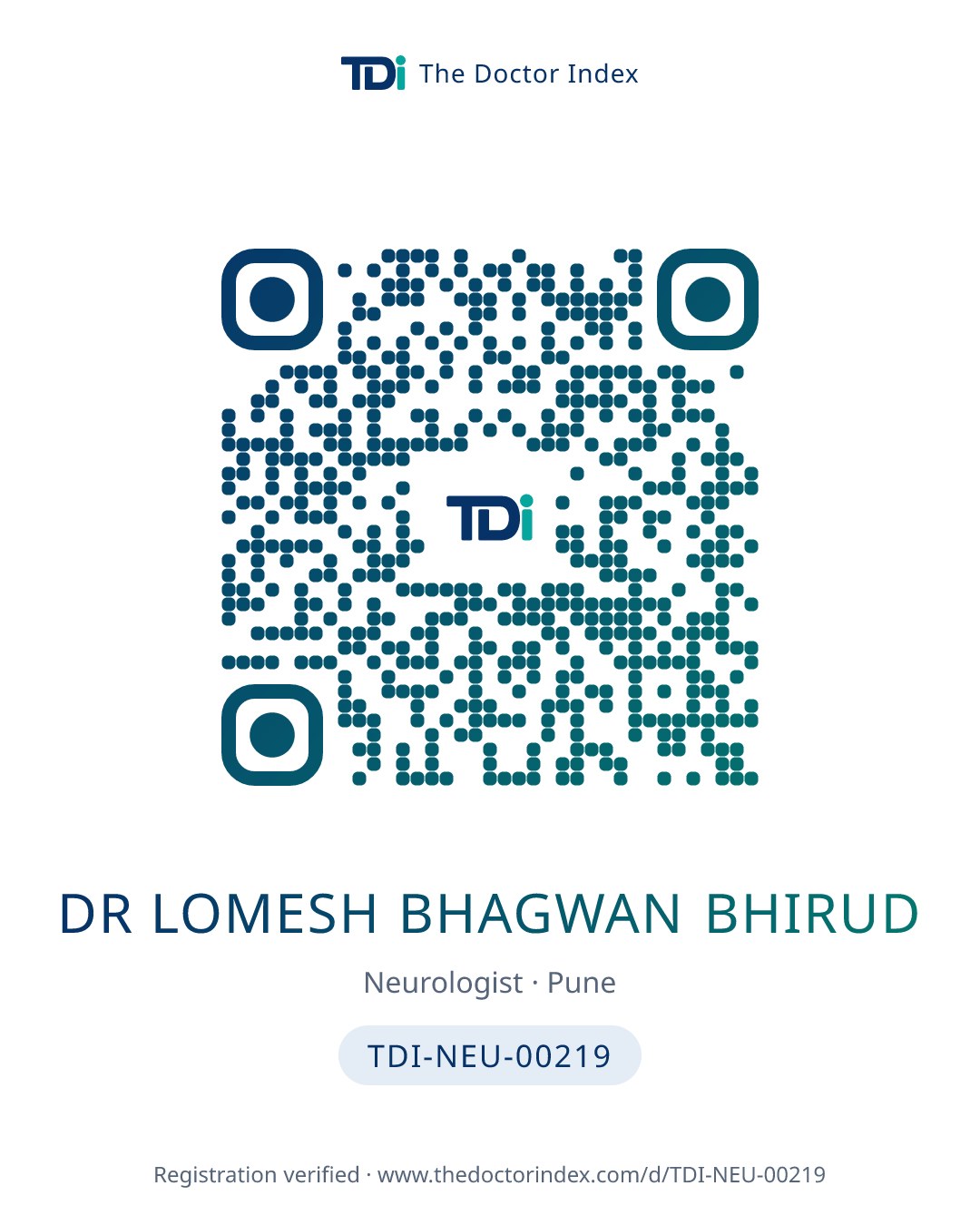QR card for Dr Lomesh Bhagwan Bhirud, TDI-NEU-00219