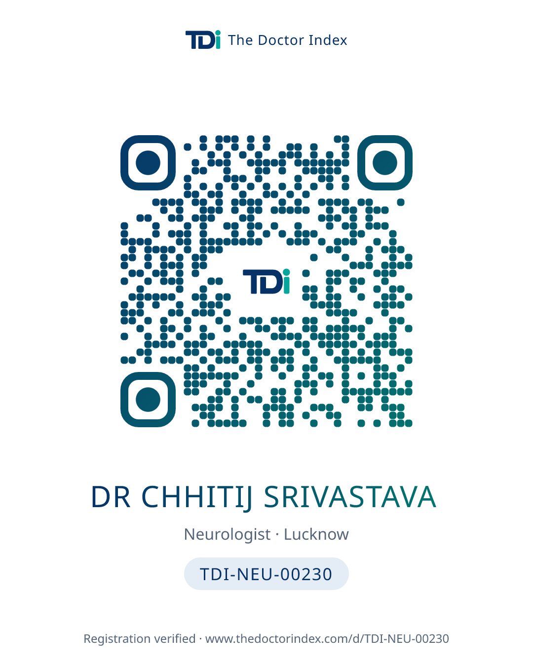 QR card for Dr Chhitij Srivastava, TDI-NEU-00230